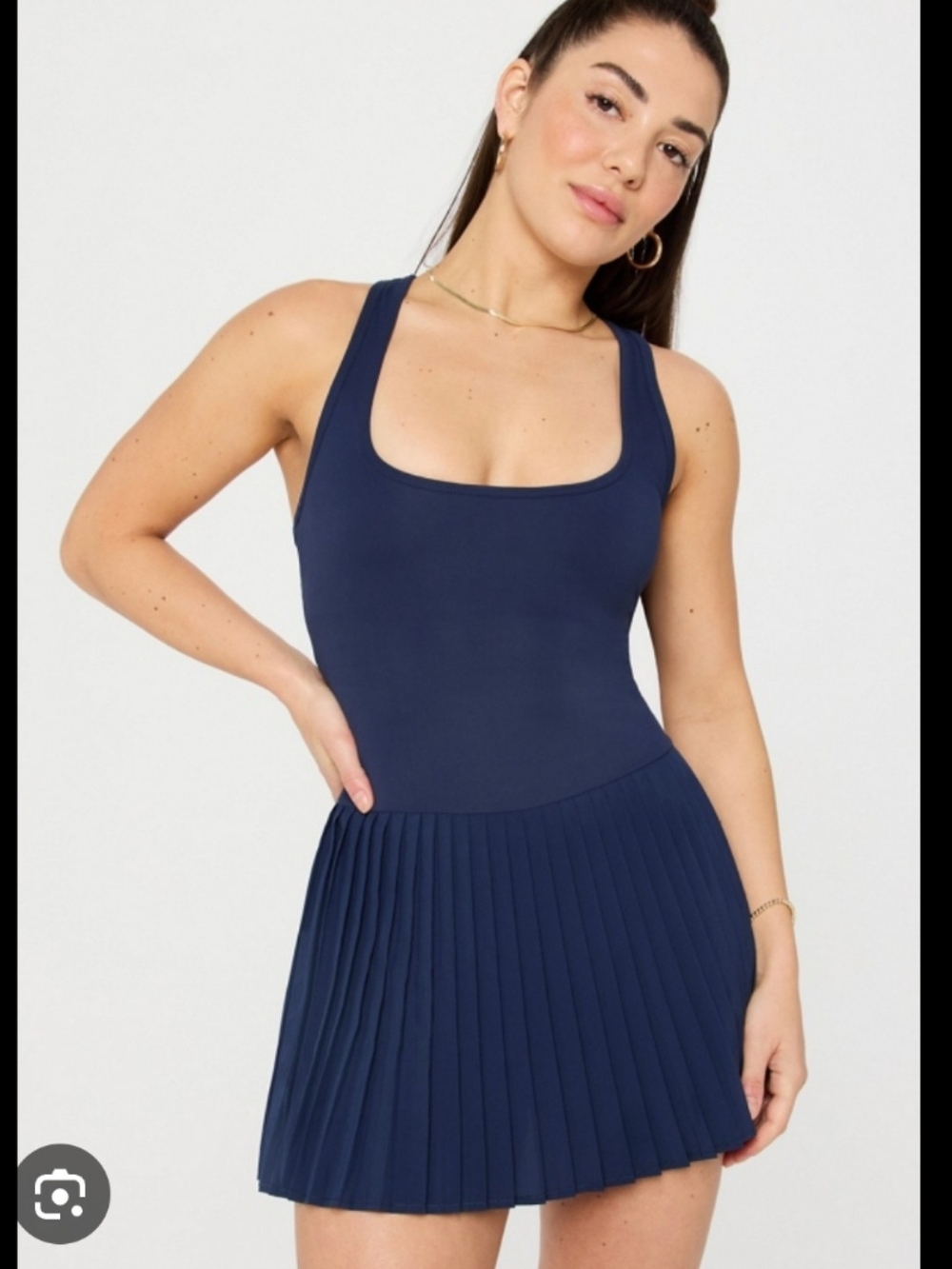 Fabletics Hot Shot Pleated Skater Dress,S,Tennis,Golf,Navy,Sun Protection